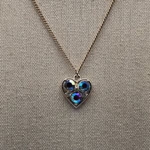 Blue Aurora Borealis Heart Pendant Necklace Gold Tone – Romantic Y2K Sparkle